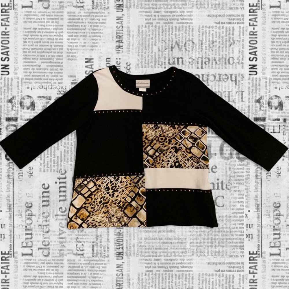 Vintage black, white and animal print patchwork top